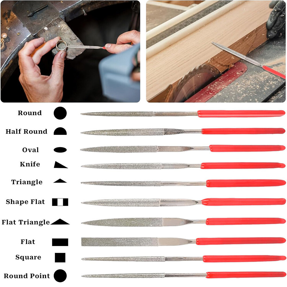 10pc Mini Diamond Needle File Set 5.5″ 3 x 140mm Metal Jewelry Plastic Wood Tool
