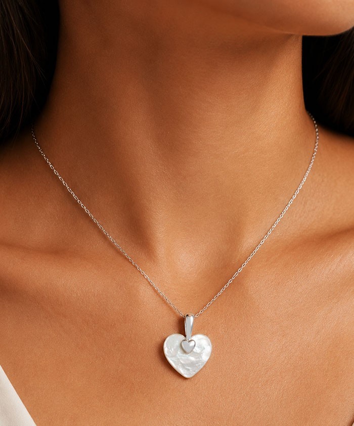 GENUINE ABALONE HEART PENDANT NECKLACE SOLID .925 STERLING SILVER – New With Tag