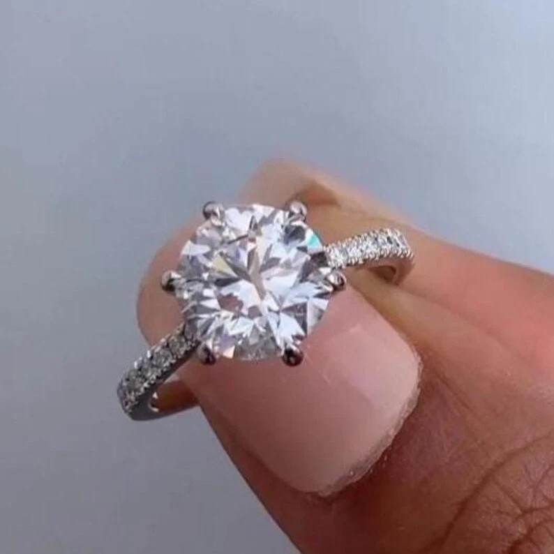 IGI Certified Diamond Ring Lab Grown Round Cut 14k White Gold 3.2 Ct VVS E F CVD