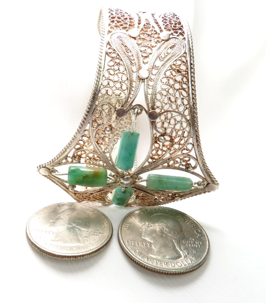 Colombian Emerald Filigree Bracelet 10.20 Cts 4 Tubular set in Silver Muzo