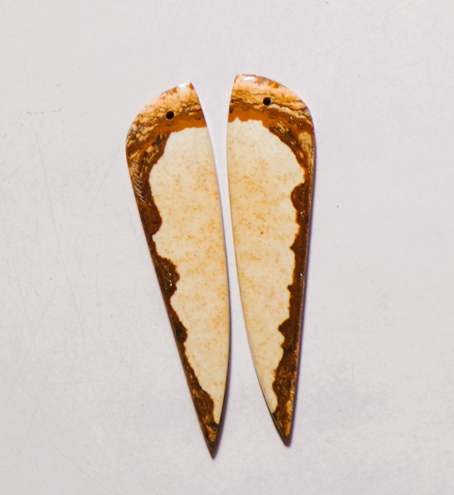 48.35 Cts Natural Picture Jasper Drilled Cabochon Match Pair Gemstone 58X14MM 21