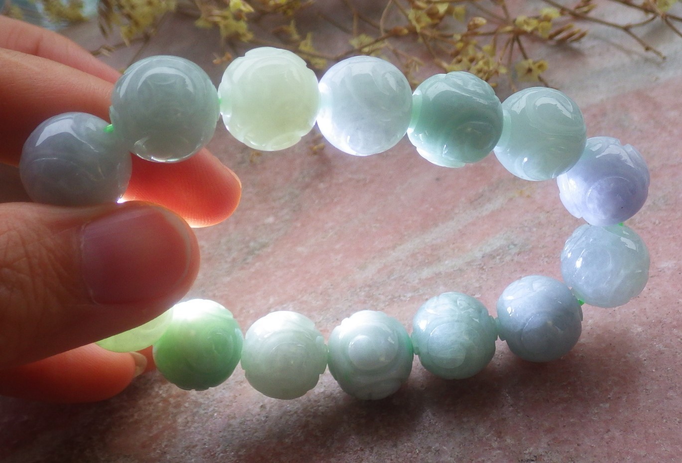 1 piece Green A JADE Jadeite Beads Bangle Coin Bracelet 7.5 inches 14 mm 734414