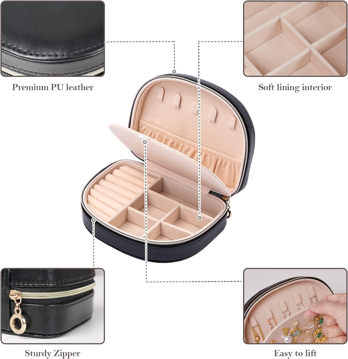 Travel Jewelry Box, 2-Layer PU Leather Organizer Case, Portable Seashell Design,
