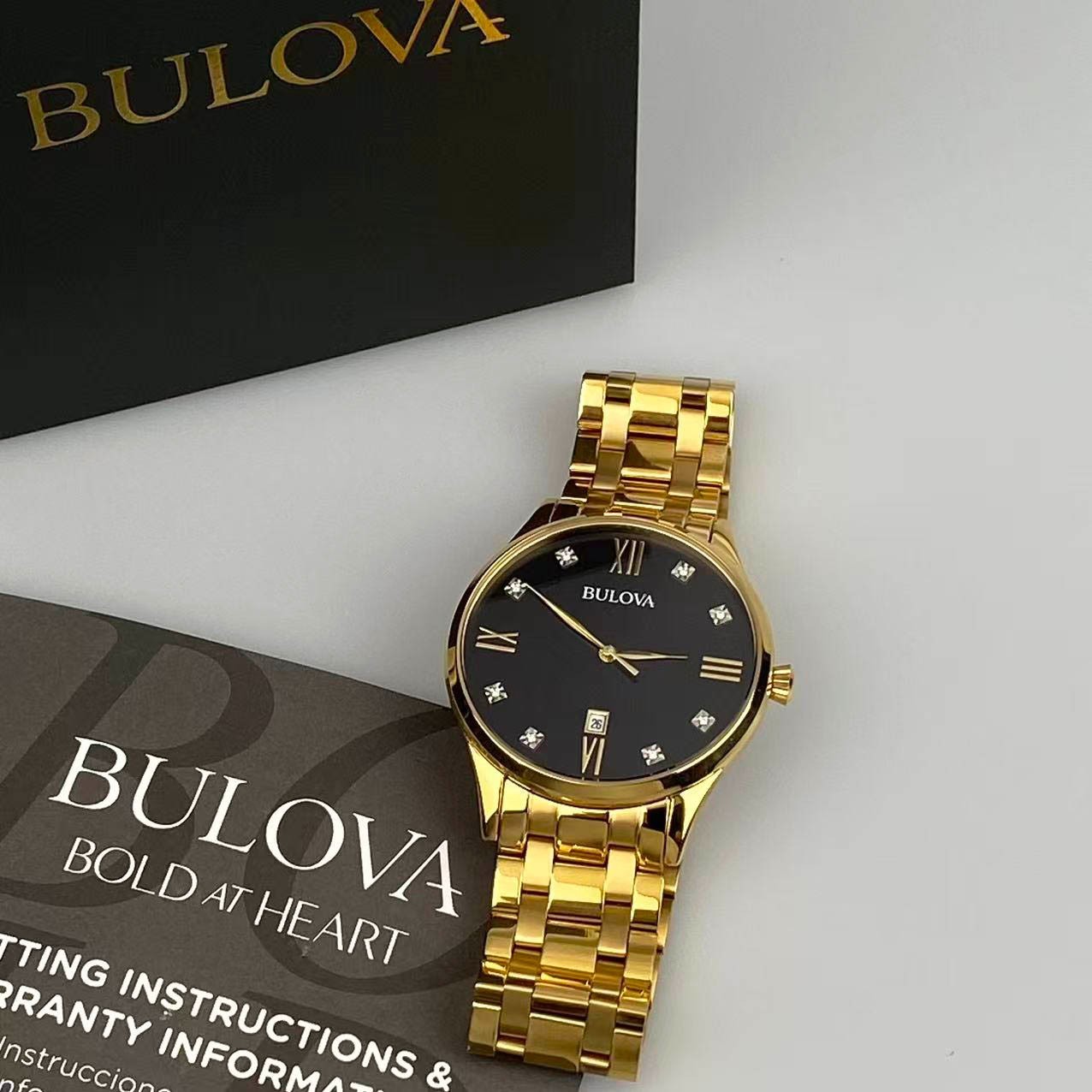 Bulova Classic Diamond 97D108 Black Dial Stainless Steel Men’s Quartz Watch 40mm
