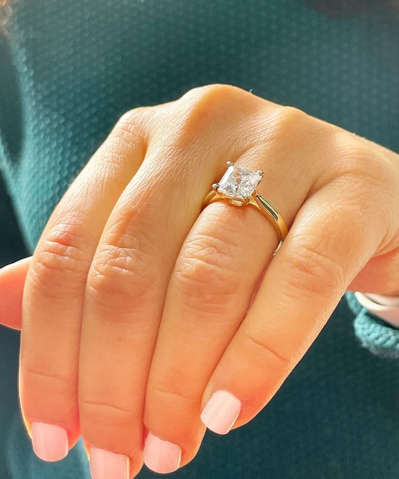 1.50Ct UGL 14K Multi Gold Princess Engagement Ring DEF I1-I3 Natural Diamond