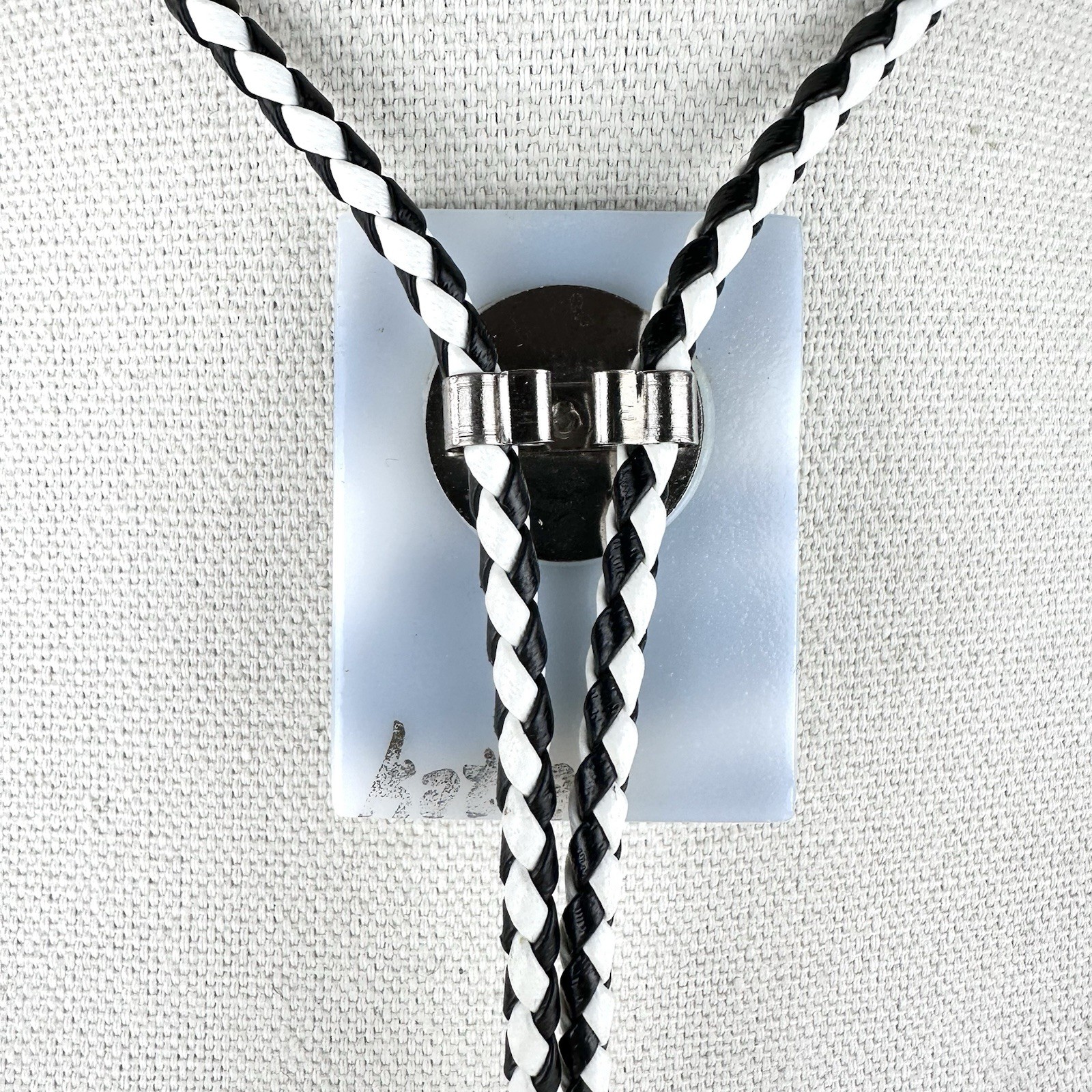 Stunning Vintage Black & White Artist Signed Fused Glass Western Bolo Tie