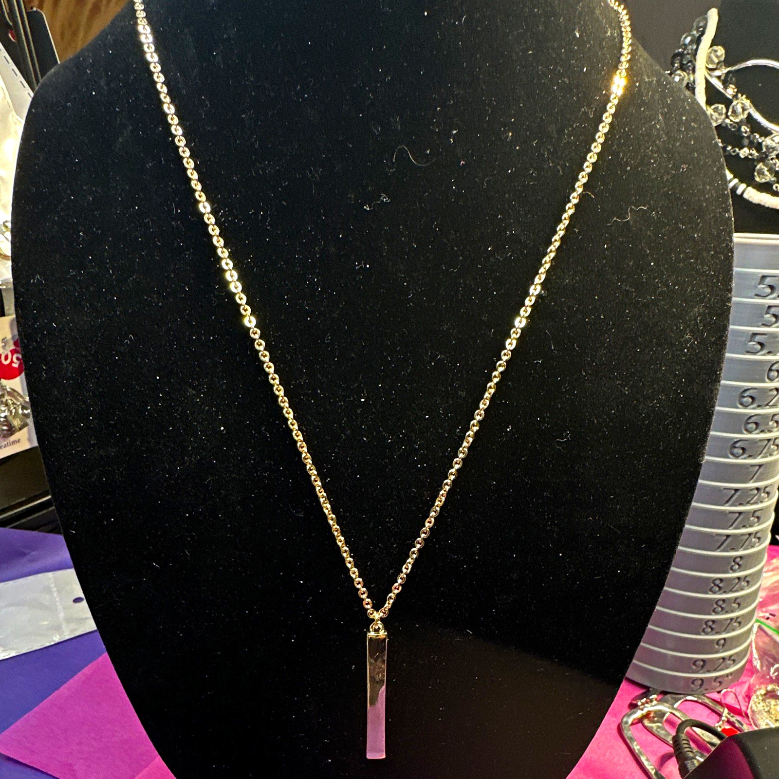 Culina Gold Tone Cable Chain Rectangle Bar Pendant Necklace, Adjustable Lobster