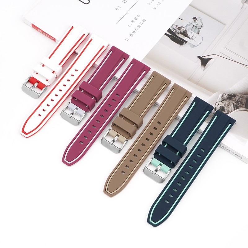 Quick Release 20mm 22mm 24mm 26mm Double Color Watch Band Soft Silicone Strap