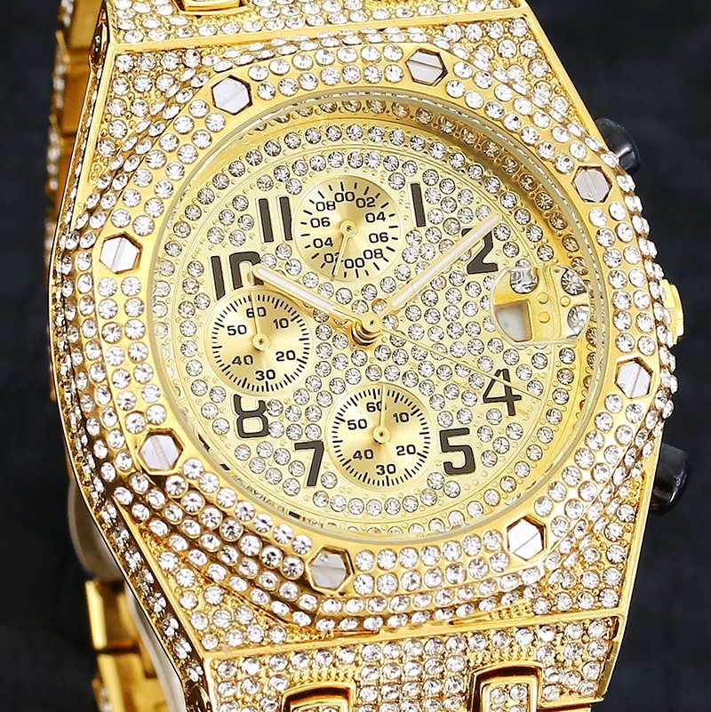 Luxury Hip Hop Custom Bling Ice out Men’s Watch Iced Gold Cz Diamond Chronograph