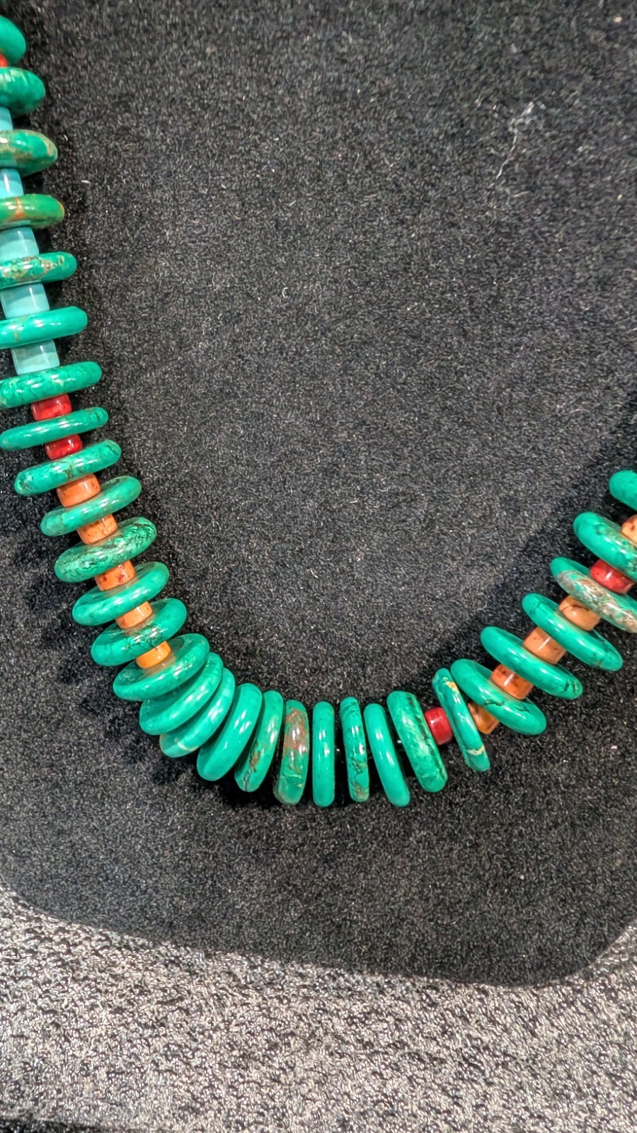 Handmade, Red, Green, Blue, Orange And Black Howlite Beaded Necklace, New
