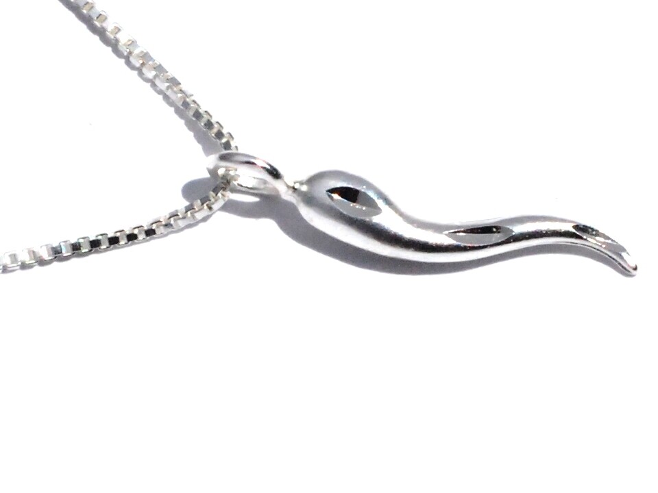 New 925 Sterling Silver Laser Cut Italian Horn Charm Pendant optional neck chain