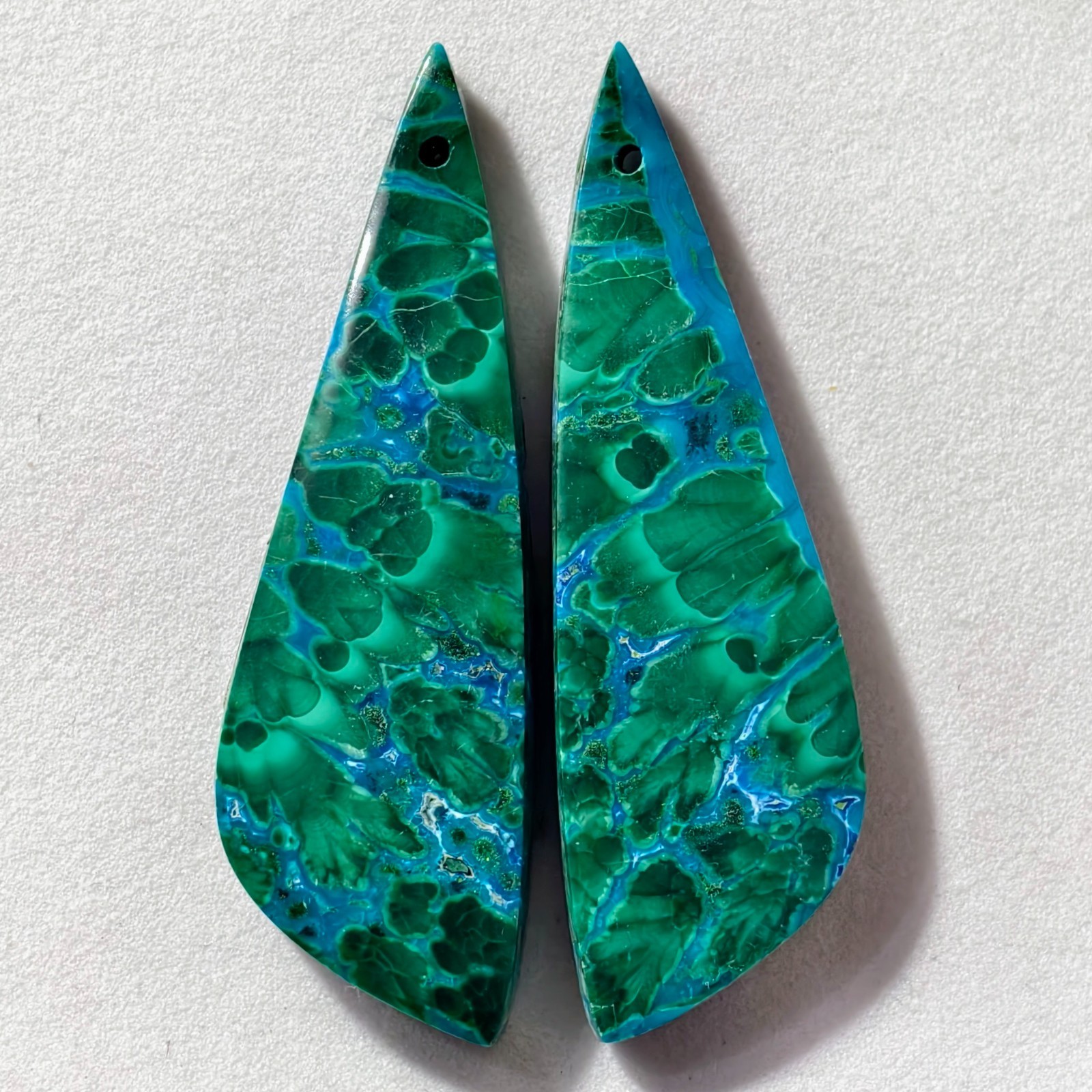 51 Cts Natural Chrysocolla Malachite Drilled Pair Cabochon Gemstone 41.7X13.3 MM