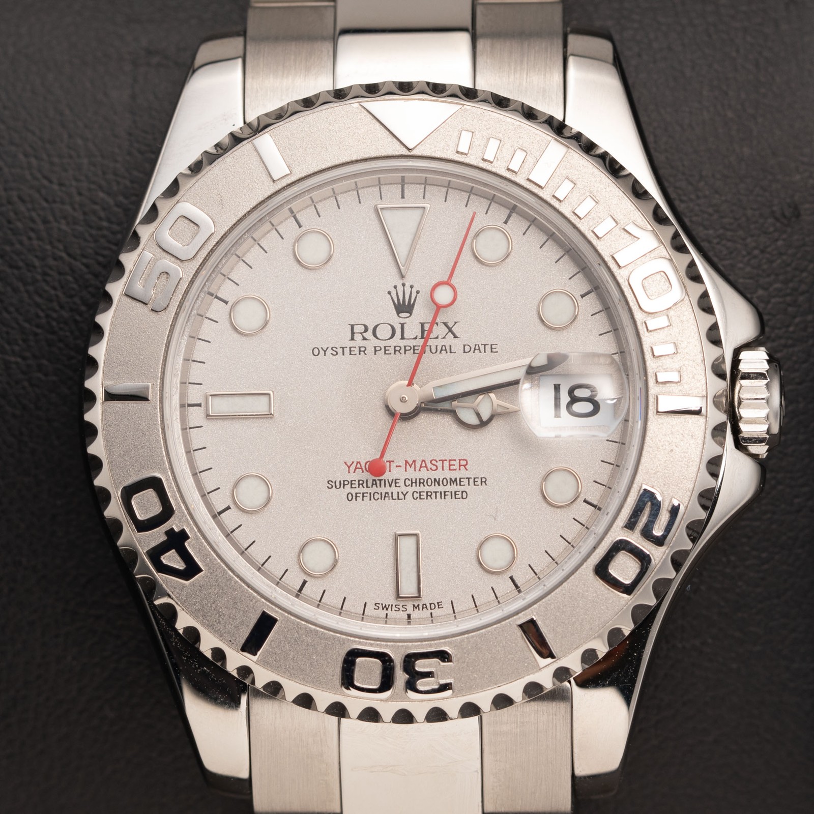 Rolex Yacht-Master 168622 Platinum Timing Bezel Oyster Watch Silver Dial