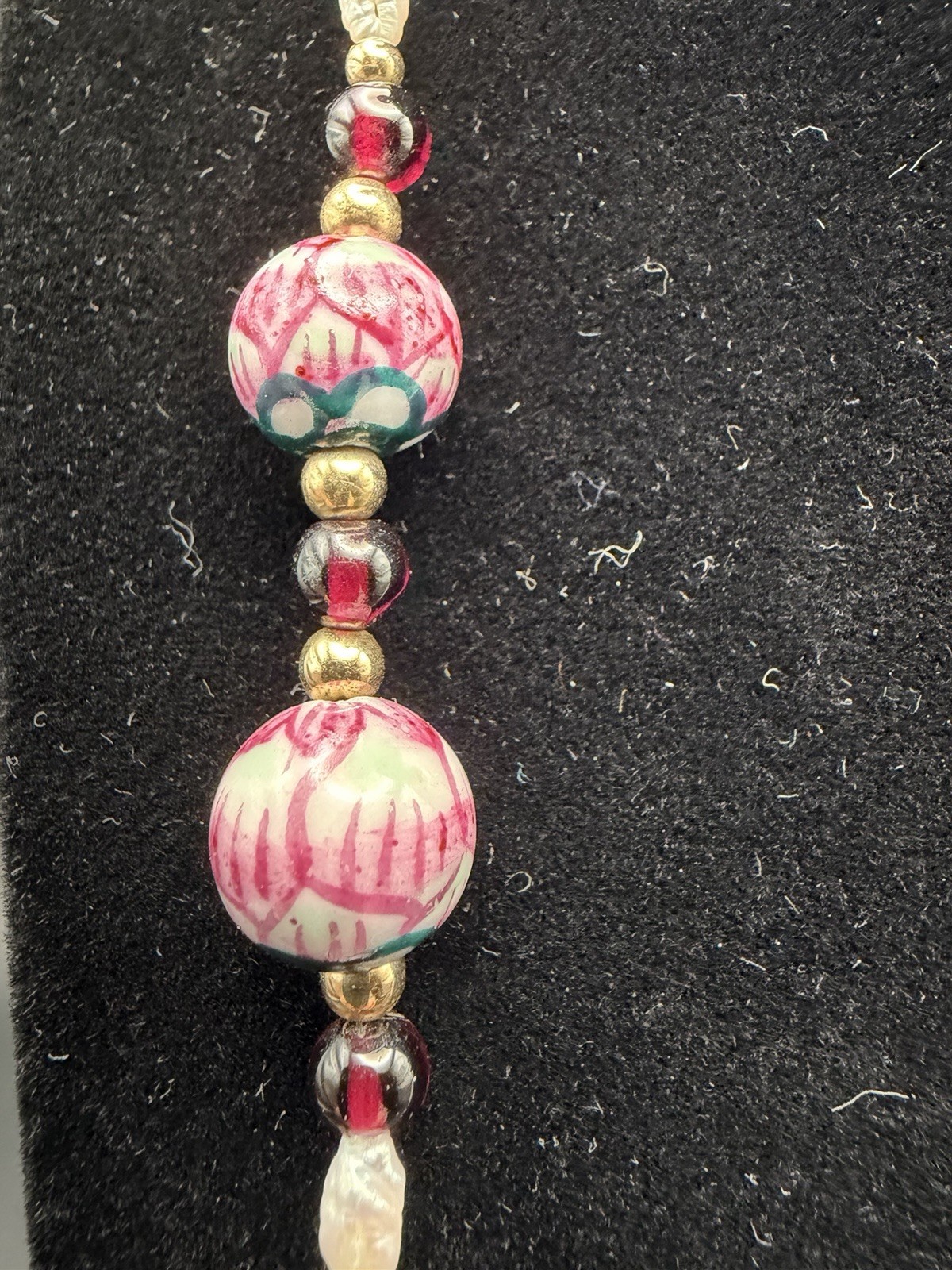 Vintage Amethyst Garnet Pearl Necklace 12K Gold Filled Clasp Hand Painted Beads