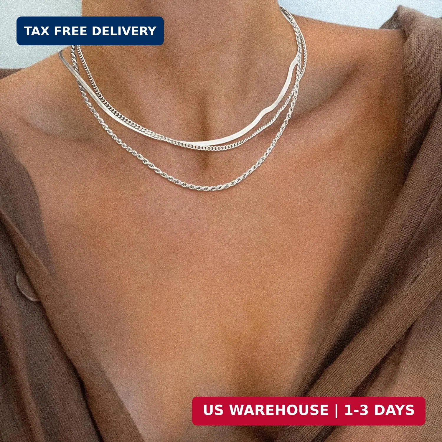 Freekiss Layered Necklace Set for Women Stackable Herringbone Snake Cuban Rope C