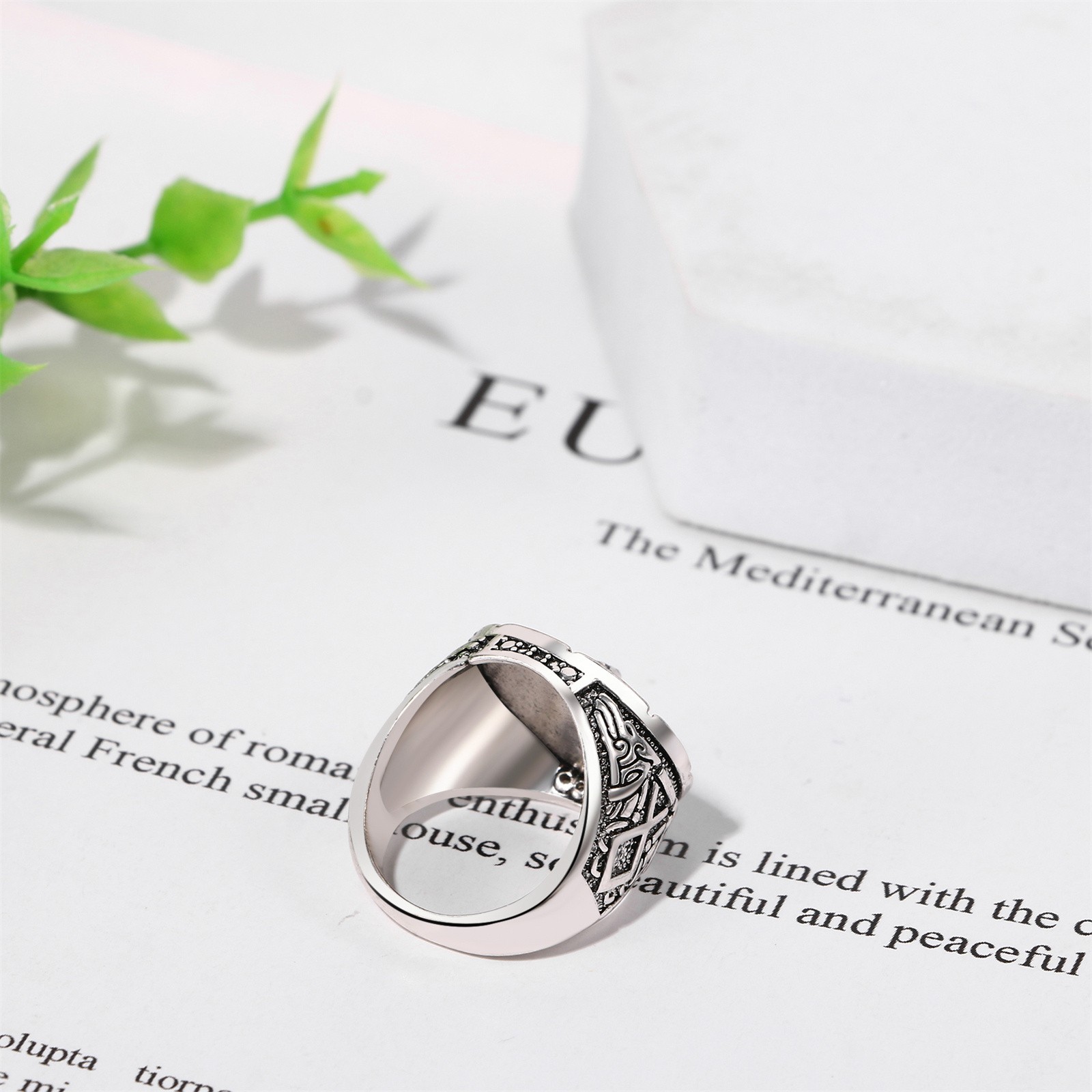 Mens Viking Wolf Biker Ring Stainless Steel Signet Wedding Band Size 7-13