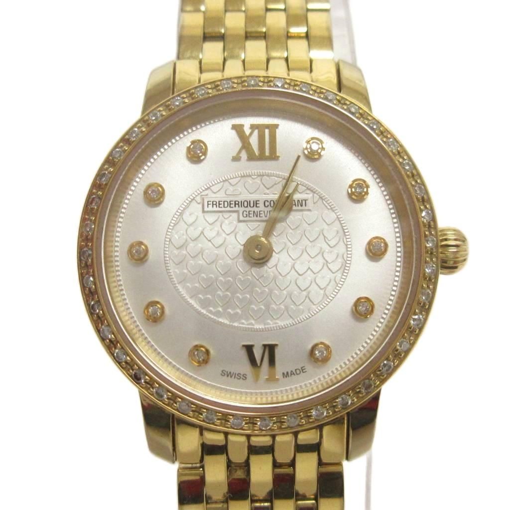 Frederique Constant slimline watch analog quartz 2 hands diamond bezel white dia