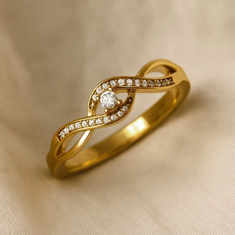 1.20Ct Round Cut Lab Created Diamond 14k Yellow Gold Plated Women Infinity Ring