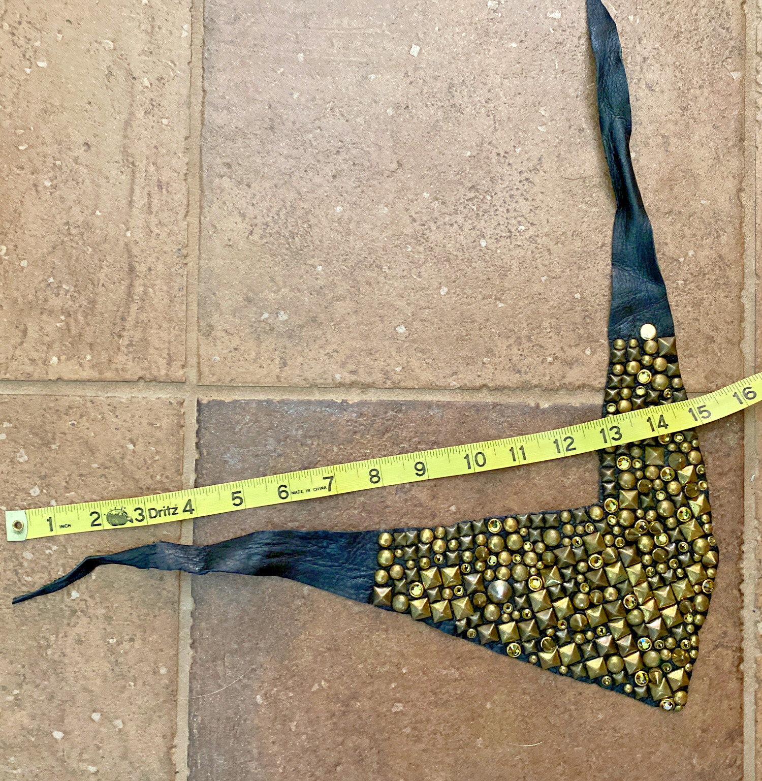 Nicolina Royale VIntage Leather Studded Bandana Collar Gold Gothic Punk Rocker