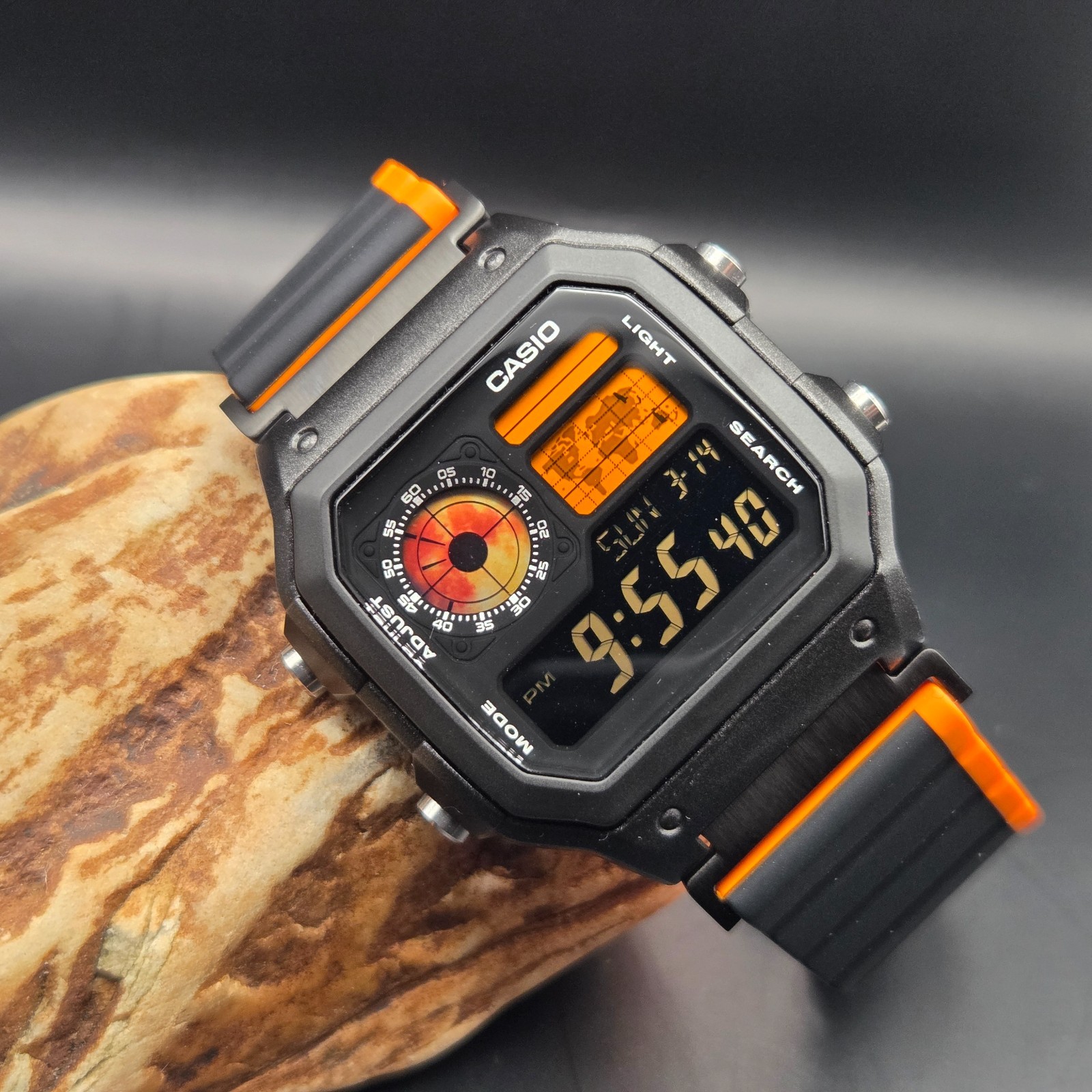 CASIO AE-1200WHD. Royale World Time Mod. Blood Moon (Dark Edition), Hydromod.