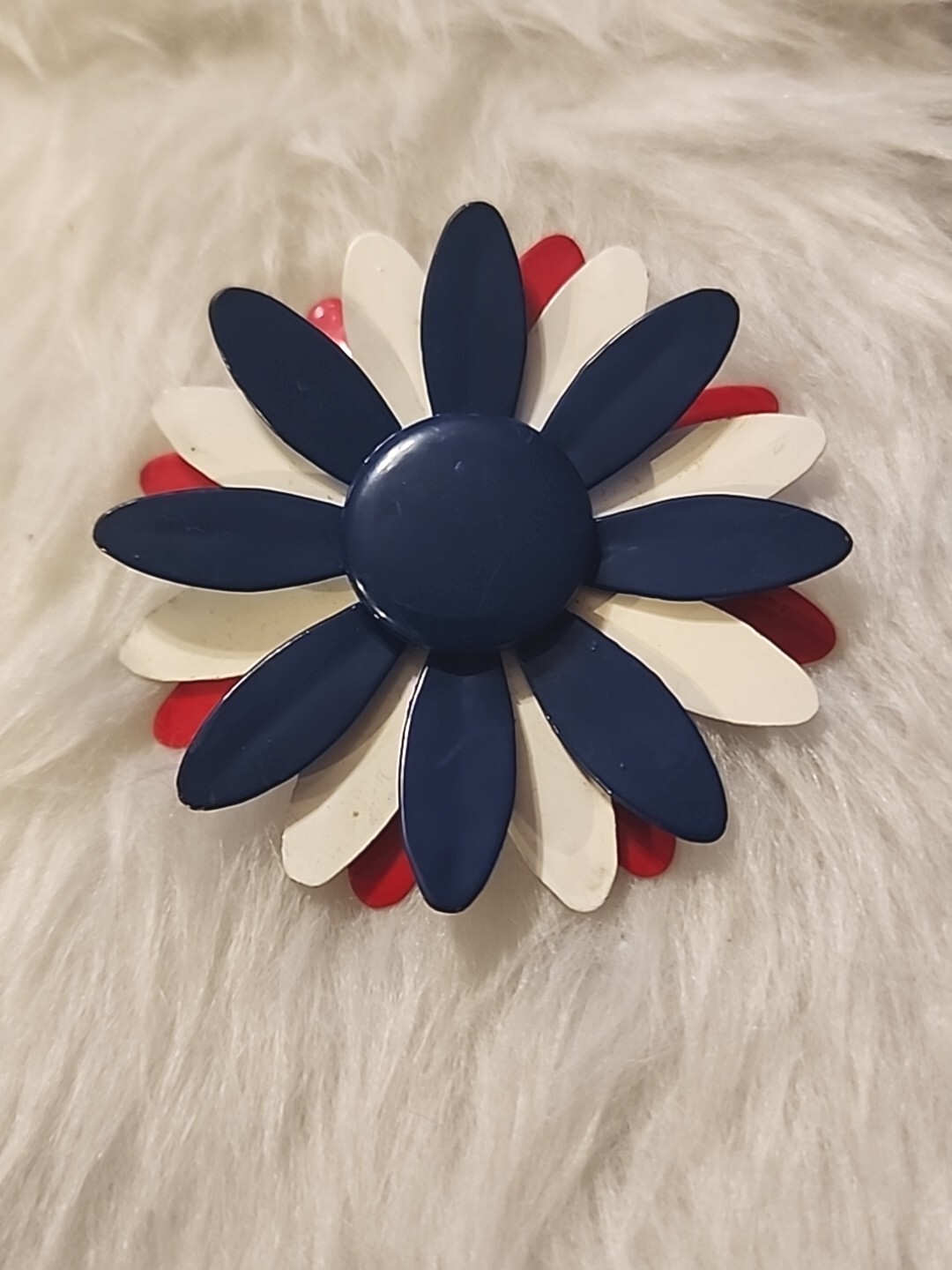 Vintage White Red Blue Enamel Flower Brooch 1960’s