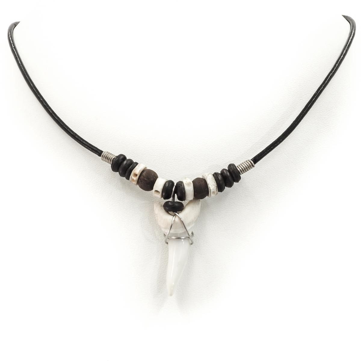 Huge Genuine Mako Shark Tooth Teeth Pendant Leather Necklace, 1 5/8″