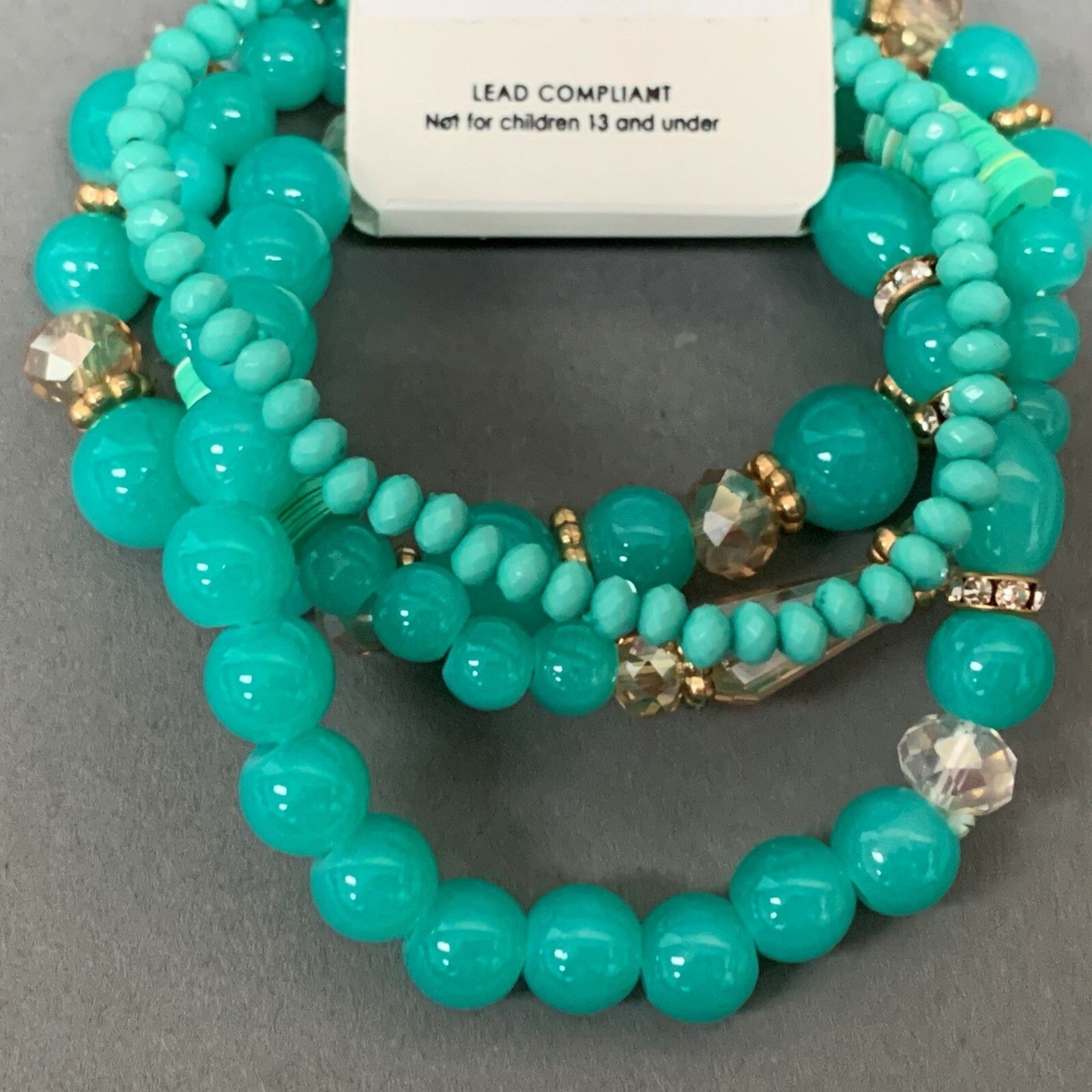 Neu Blue Green Gold-tone Beaded Stretch Bracelet Lot of 4 NWT