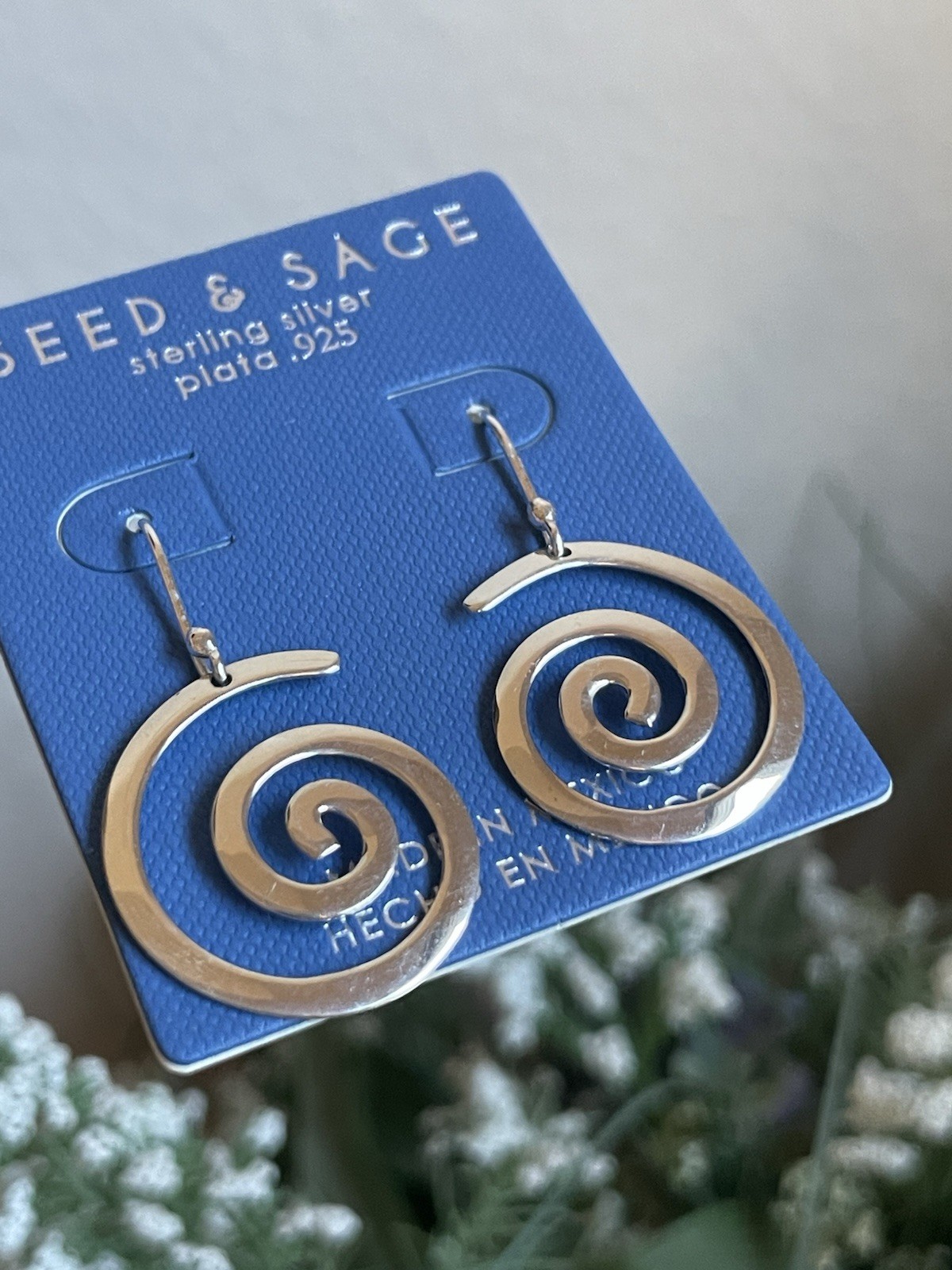 Seed & Sage Sterling Silver Dangle Swirl Earrings 1.5 Inches