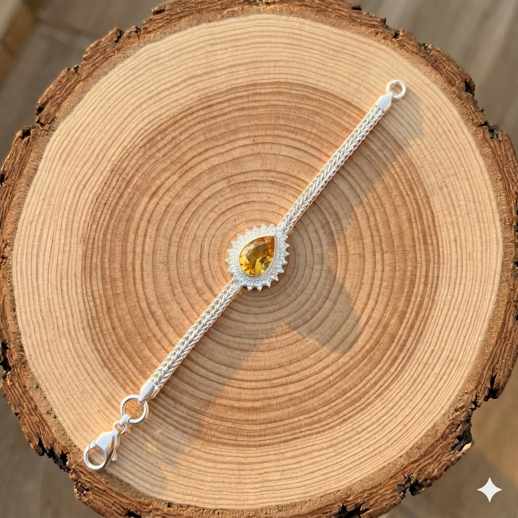 Yellow Citrine Gemstone Handmade 925 Sterling Silver Jewelry Chain Bracelet
