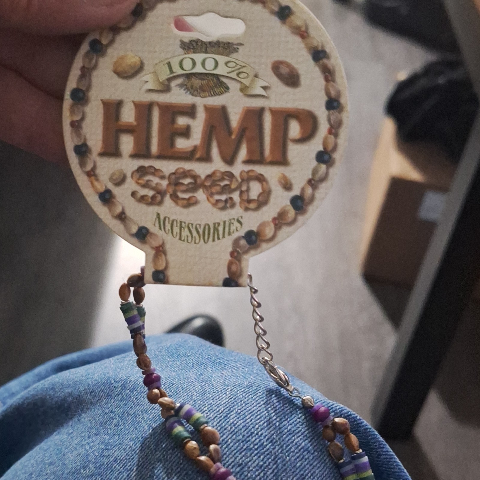 Seventh Sense 100% Hemp Seed Beaded Necklace Multicolor Cable Chain Lobster