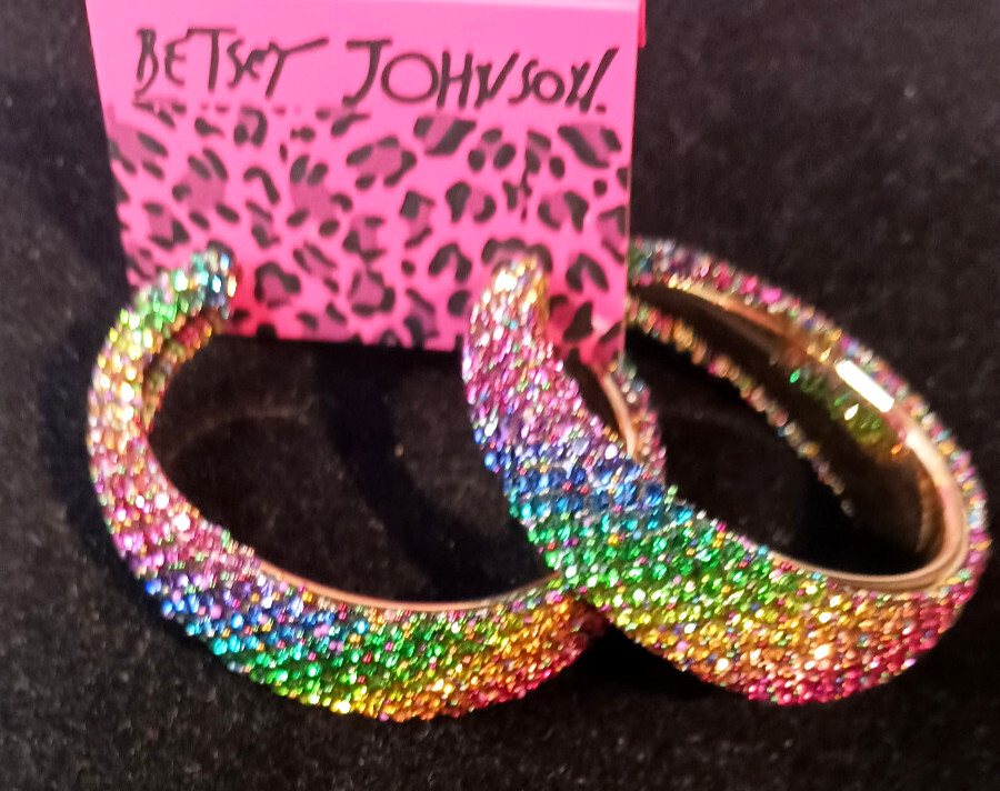 Big Exciting RAINBOW Ombre HOOP Colorful Betsey Johnson Earrings