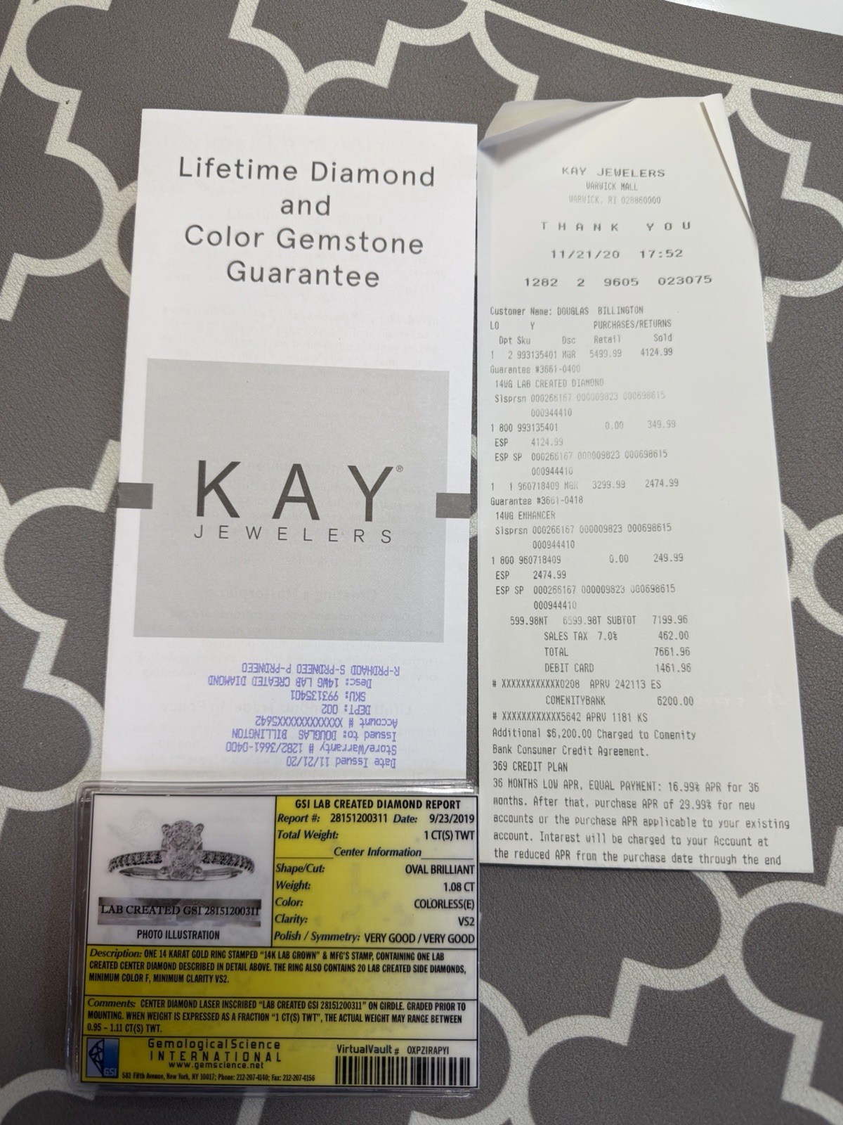 Kay 14K Gold Lab created Oval Diamond Ring VS2 E 1.00-1.24ctw Sz 7 GSI w/insert