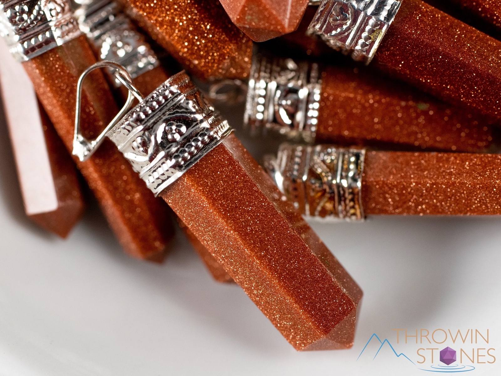GOLDSTONE Crystal Point Pendant – Pendulum, Handmade Jewelry, Gift, E1925