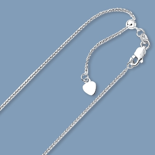 1.00mm Solid Adjustable Wheat Spiga Chain Necklace Real 10K White Gold 2.4gr 22″