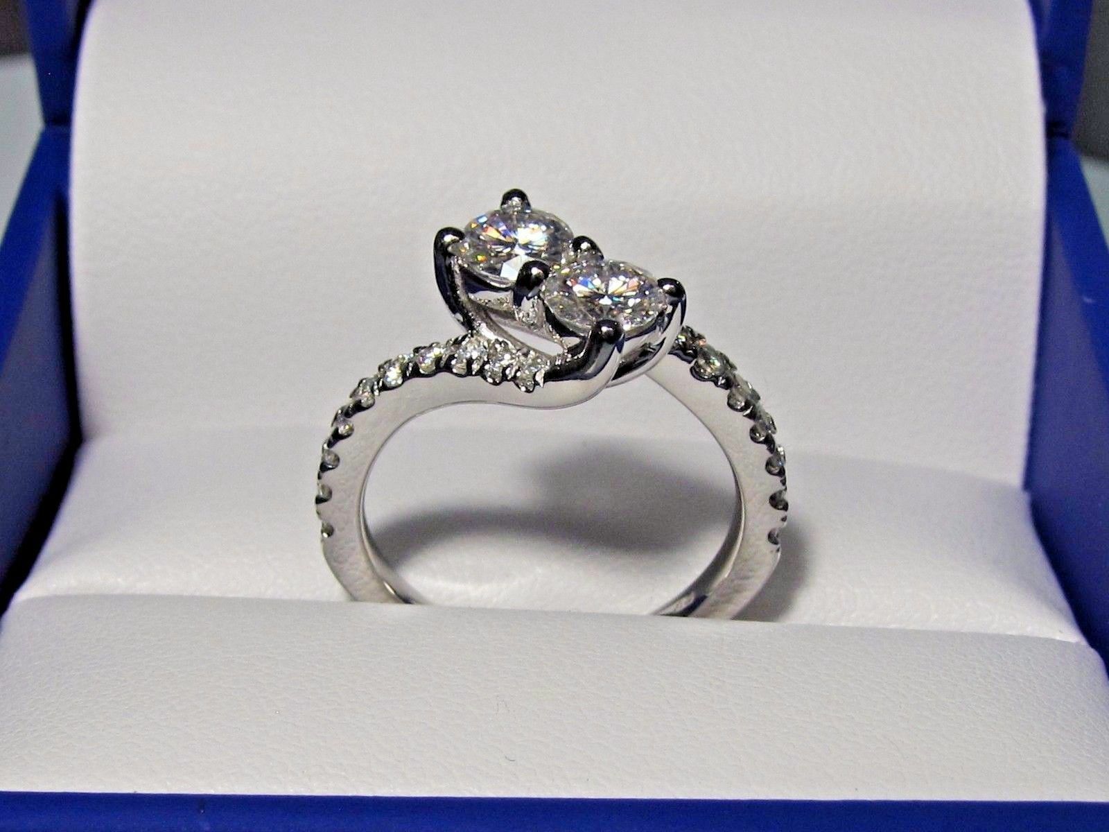 1 Carat Forever Us Two Stone Engagement CZ Ring in 14k White Gold Finish