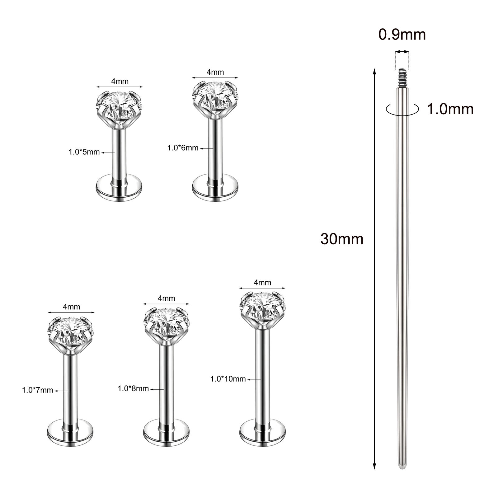 18g/16g Stainless Steel Labret Rings Flat Back Stud Earring Medusa Lip Piercing