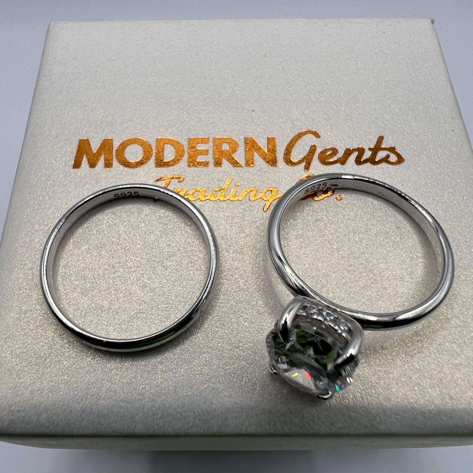 Hidden Halo 3ct Simulated Diamond Engagement Ring & Wedding Band Modern Gents925