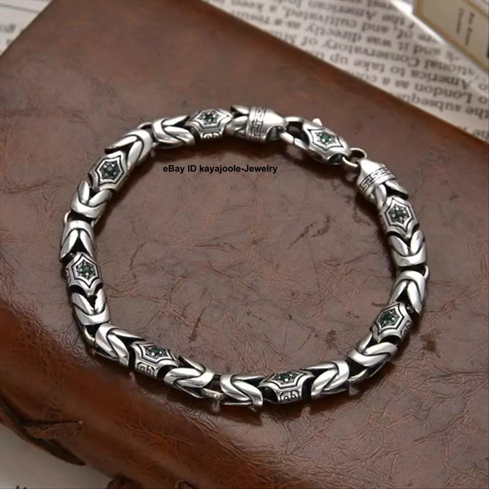 Real 925 Sterling Silver Chain 7mm Byzantine Link Bracelet 25-26g 8.67inch