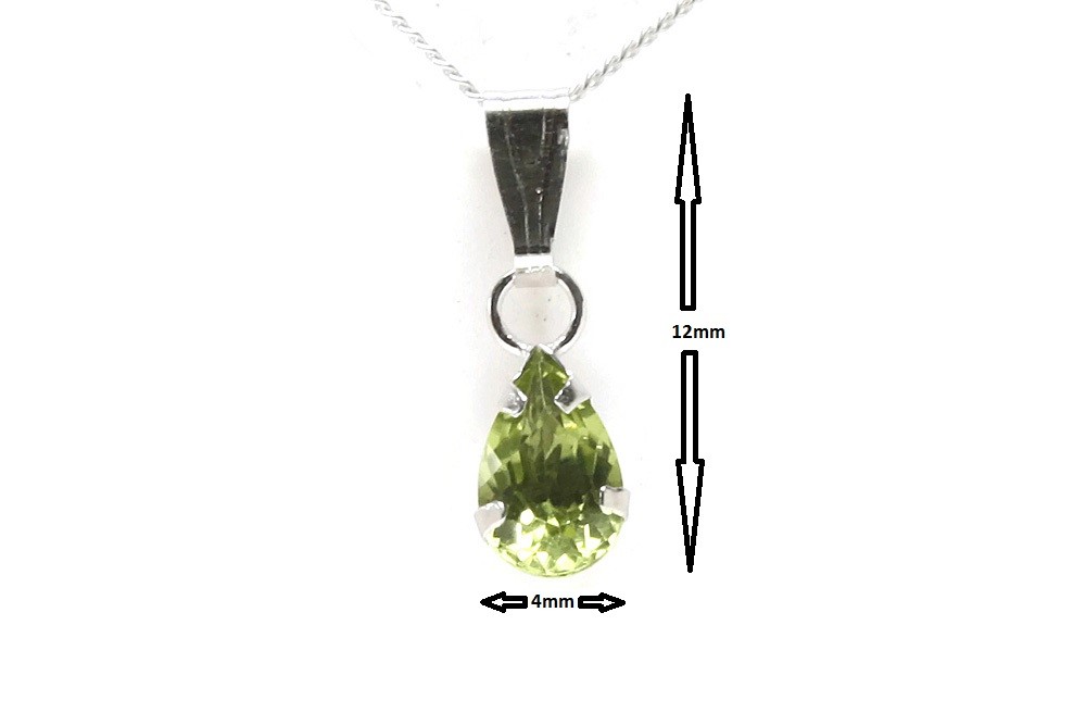 9ct White Gold Peridot Pendant Teardrop Necklace and chain Gift Boxed Made in UK