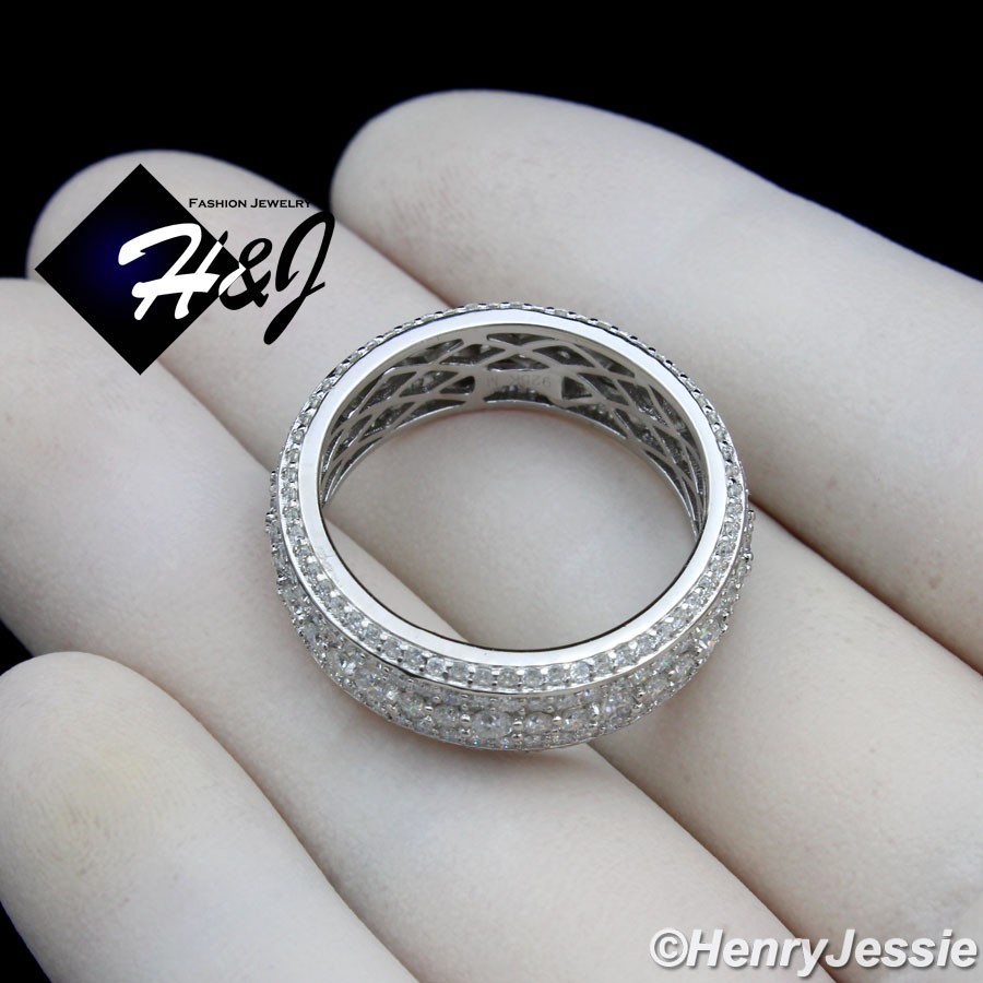 MEN SOLID 925 STERLING SILVER ICY 2.25CT MOISSANITE 8MM WEDDING BAND RING*MSR251
