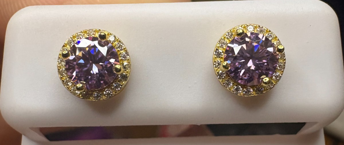 VVSD Lavender Moissanite Round Brilliant Halo Studs 1.22ctw 925 GRA Certified