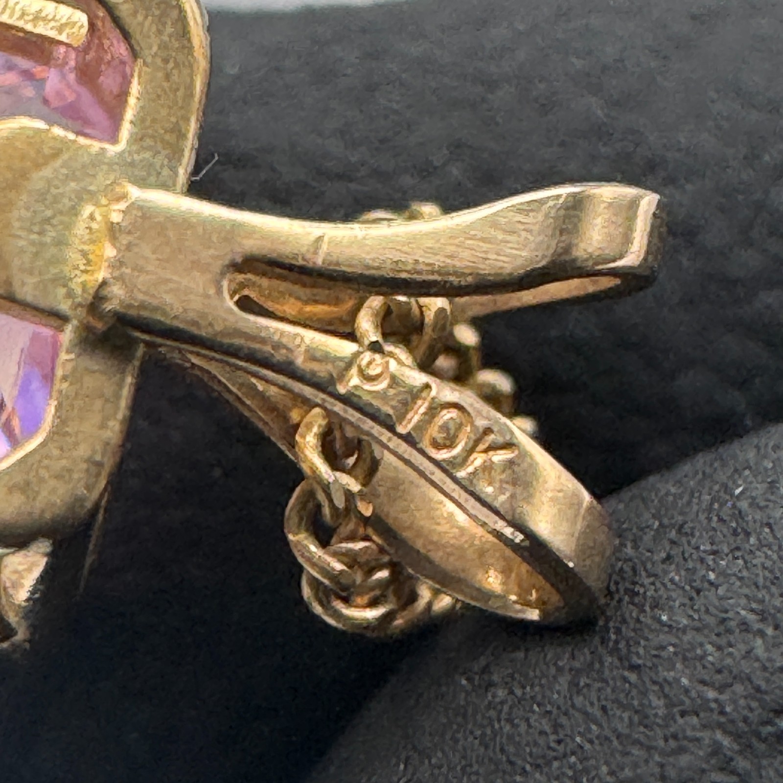 Solid 10k Gold Earrings and Necklace / Pink Tourmaline / 3.2 Grams / 18″ Long