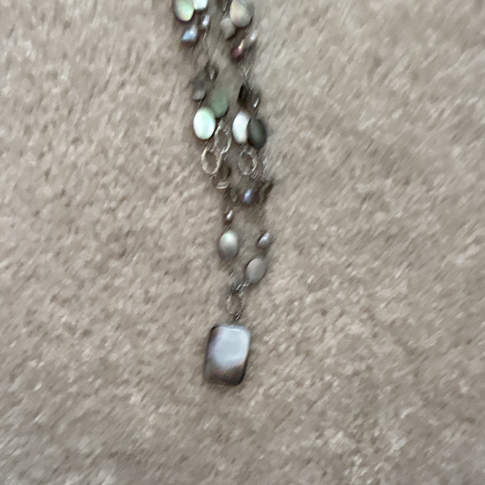 Multi-Strand Layered Glass Beaded Necklace, Silver Tone, Purple Charm Pendant