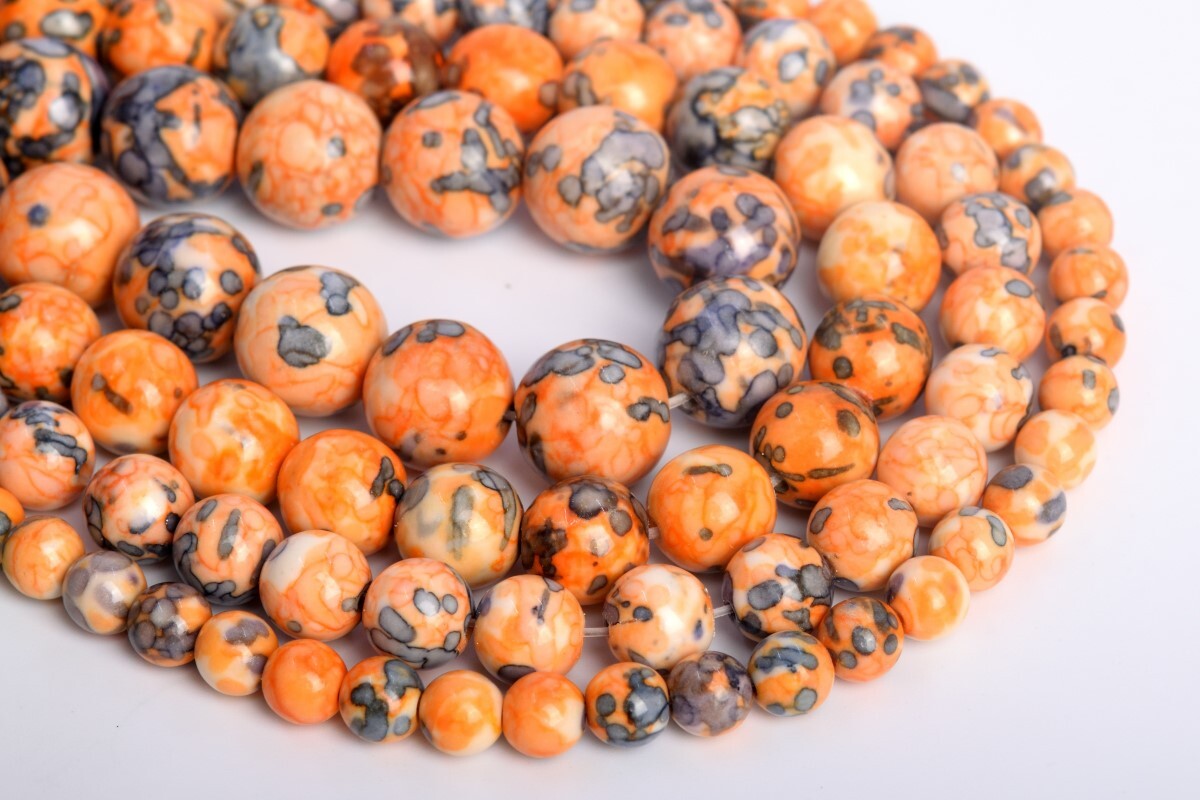 Orange & Blue Black Rain Flower Jade Beads Round Loose Beads 4/6/8/10/12MM