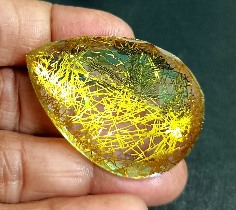EGL Certified 144.60 Ct PEAR Cut Natural Yellow Rutilated Quartz Loose Gemstone