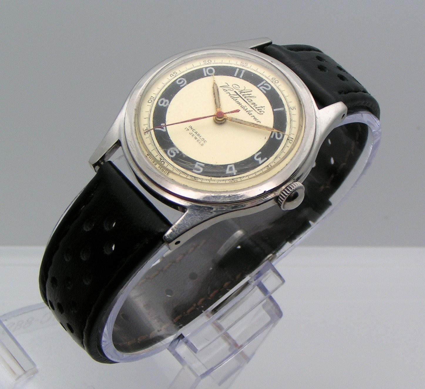 Vintage Atlantic Världsmästarur 1950s 17 Jewel Mechanical Watch Bullseye Dial