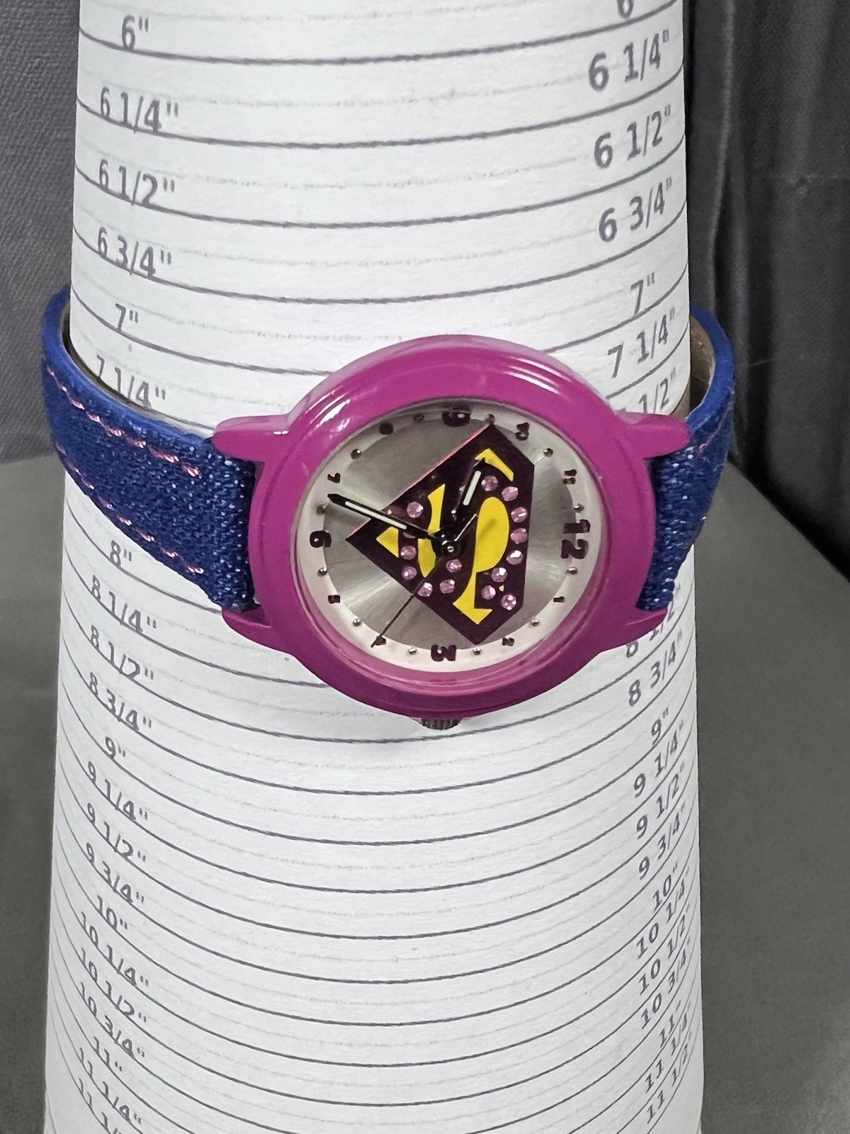 DC Comics Superman Supergirl Watch Denim Rhinestone 2006 New Battery Never Worn