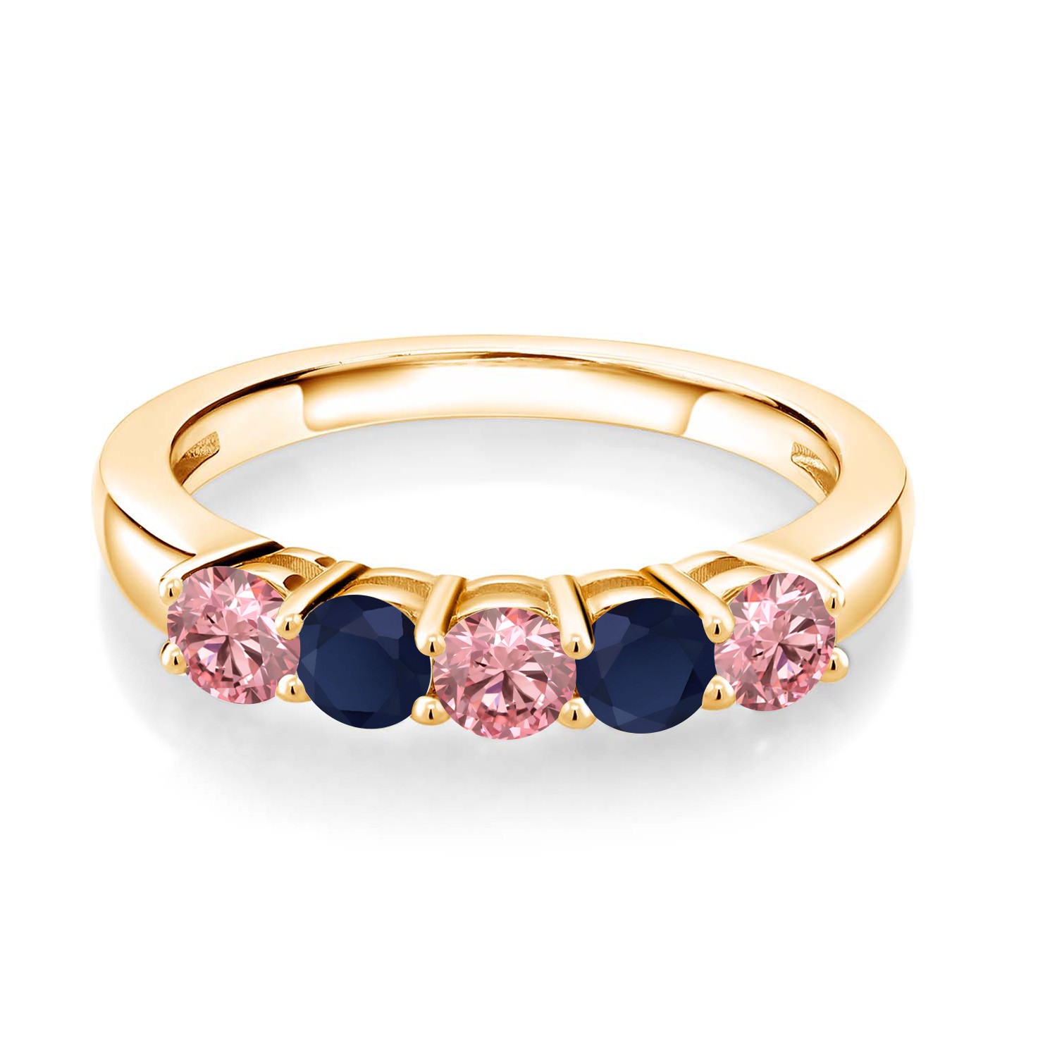 18K Yellow Gold Plated Silver Pink Lab Grown Diamond and Sapphire Wedding-Bands