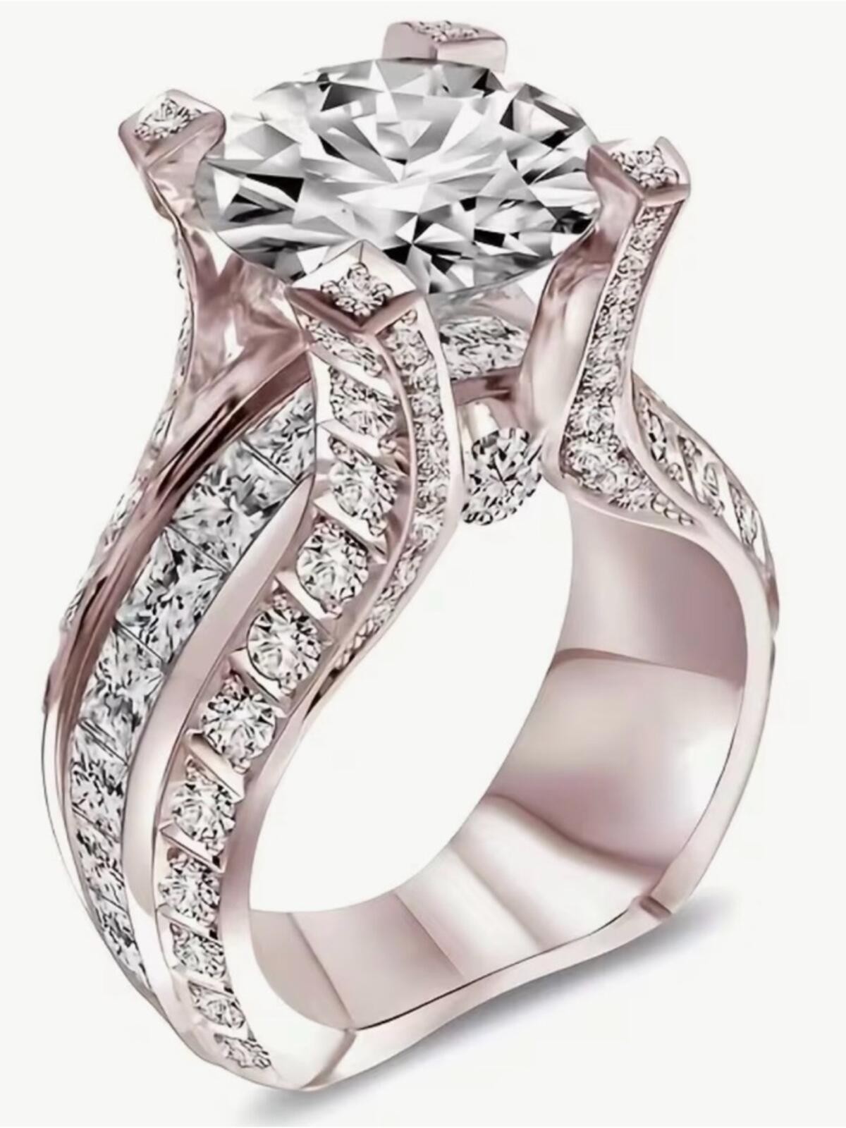 Women 18K Rose Gold Filled White Sapphire Diamond Wedding Engagement Ring Sz 8
