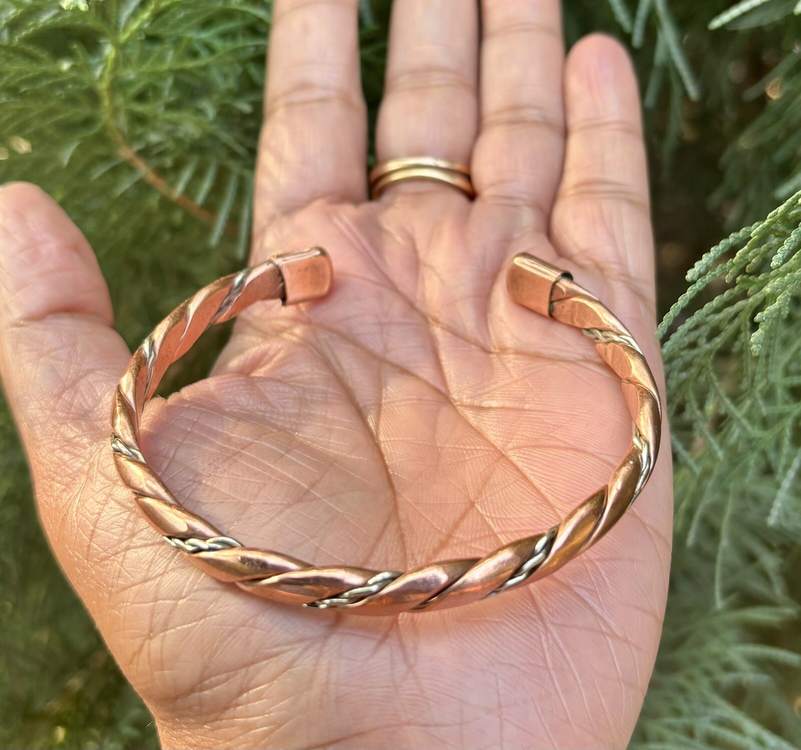 1Pc Pure Copper and Silver Healing Bangle Cuff Bracelet Spiritual, Unisex